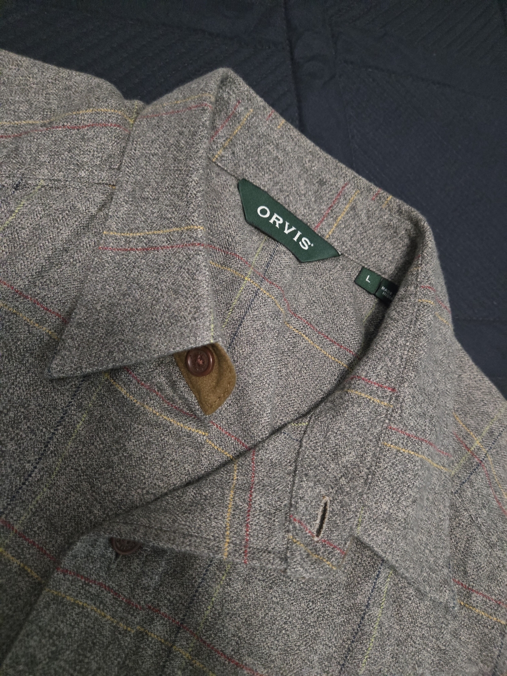 Orvis Men's Gray Plaid Button Up- Gray Size L